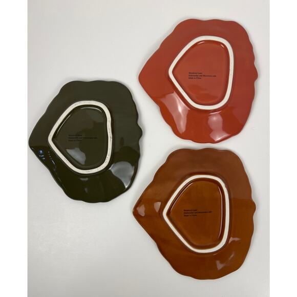 Wendover Lane Leaf Plates Ceramic Dishes Green Orange Brown Set of 3 - Picture 3 of 4